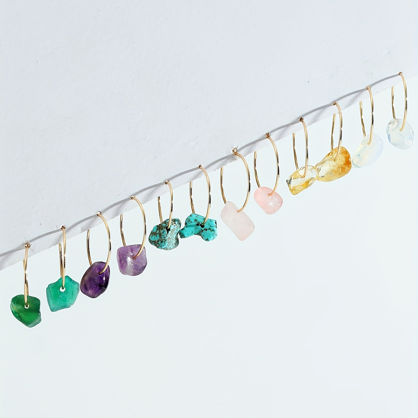 6 Pairs Natural Raw Stone Hoop Earrings Elegant Vocational Temperament Creative Exquisite Gift For Women Personality Jewelry