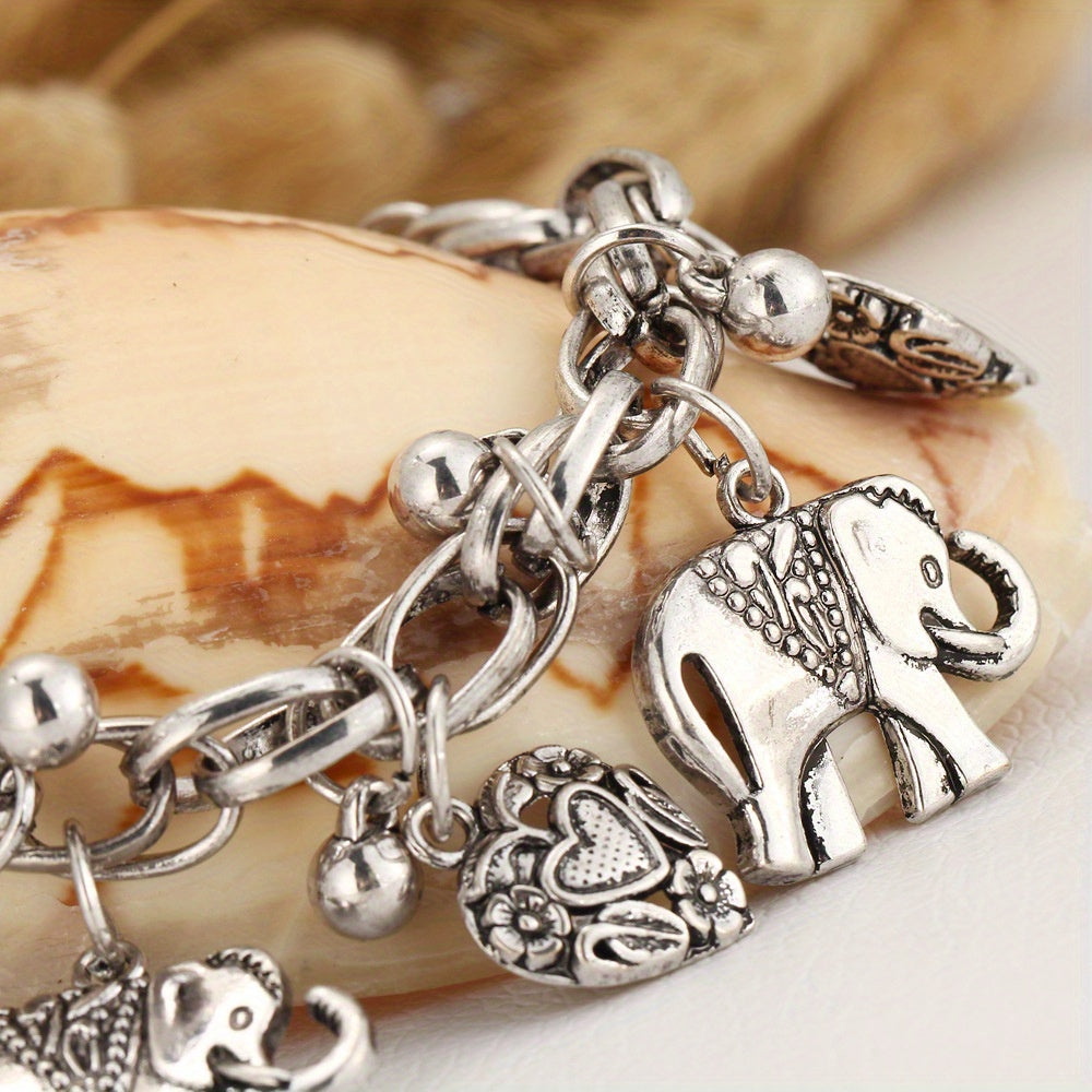 1pc Vintage Carved Elephant Love Heart Etc Shape Pendant Chain Anklet For Women Summer Foot Ankle Bracelet Beach Jewelry