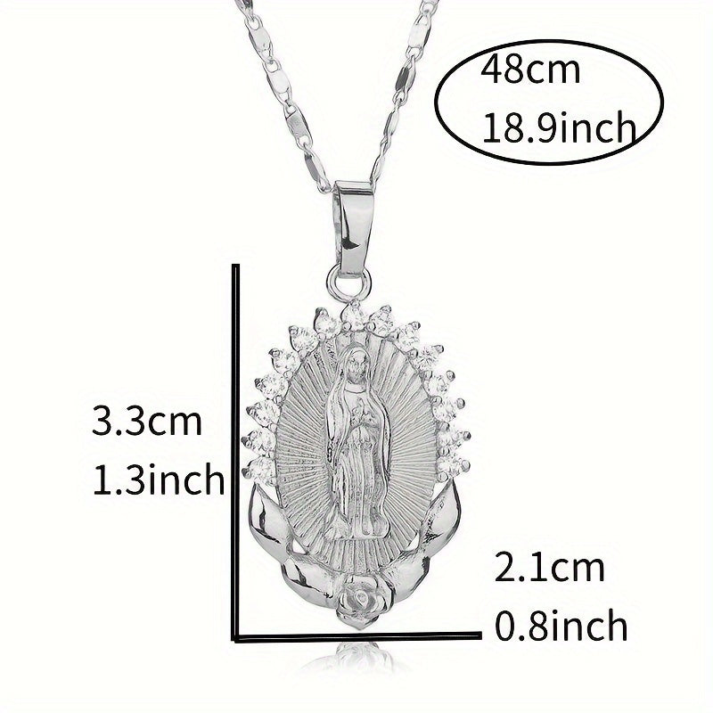 1pc Unique Virgin Mary Pendant Necklace - Three Colors Available, Stainless Steel Chain, Religious Symbol, Men's Fashion Jewelry, Ideal Gift