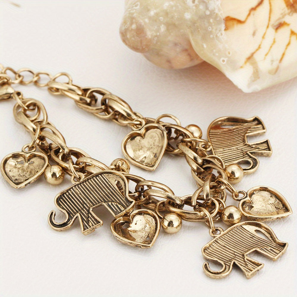 1pc Vintage Carved Elephant Love Heart Etc Shape Pendant Chain Anklet For Women Summer Foot Ankle Bracelet Beach Jewelry