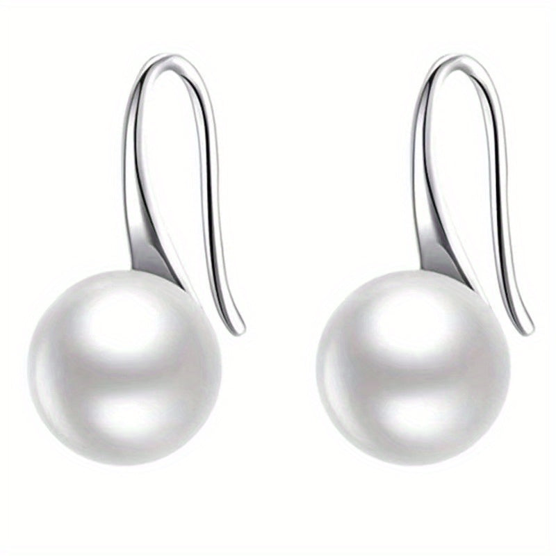 Elegant Faux Pearl Decor Hoop Earrings Elegant Japanese/ Korean Style Silver Plated Jewelry Banquet Party Ornaments