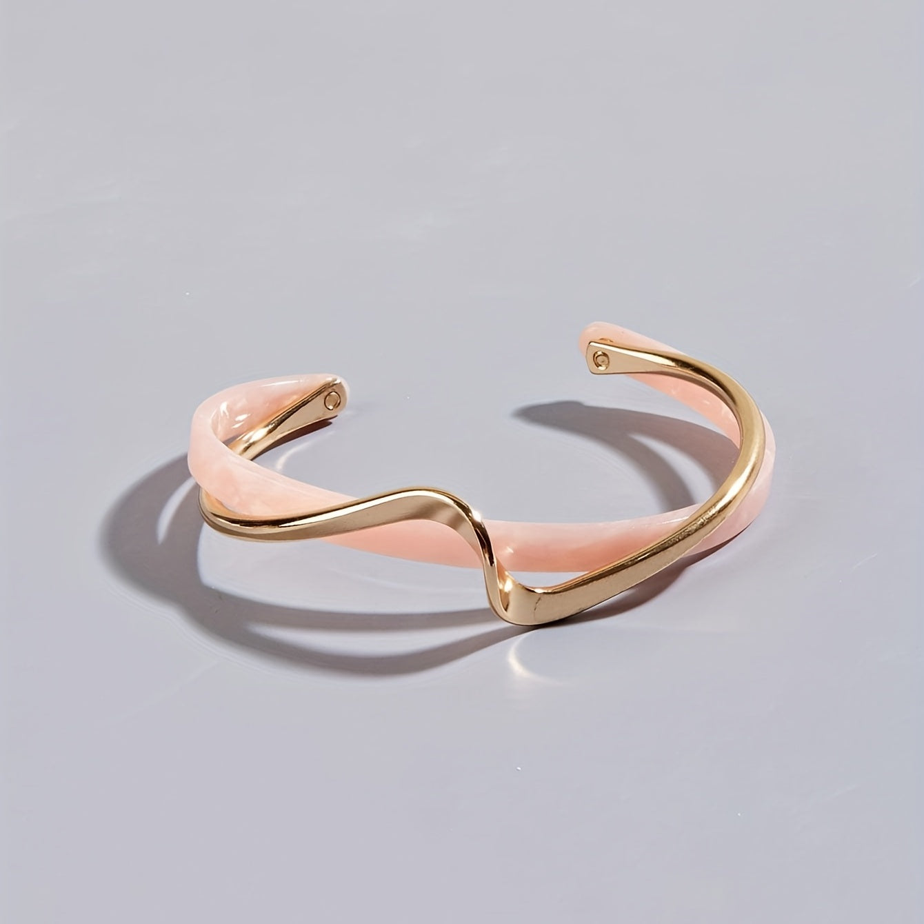 18K Gold Plated Wave Shape Cuff Bangle Inlaid Faux Pearl, Women's Minimalist Style Jewelry
