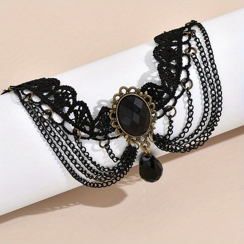 Elegant Multi-Layer Lace Anklet with Black Beads and Charms - Alloy, Perfect for Vacation & Casual Attire, Versatile Beach Foot Jewelry, Casual Wear Anklet|Sophisticated Style|Bead Embellishments