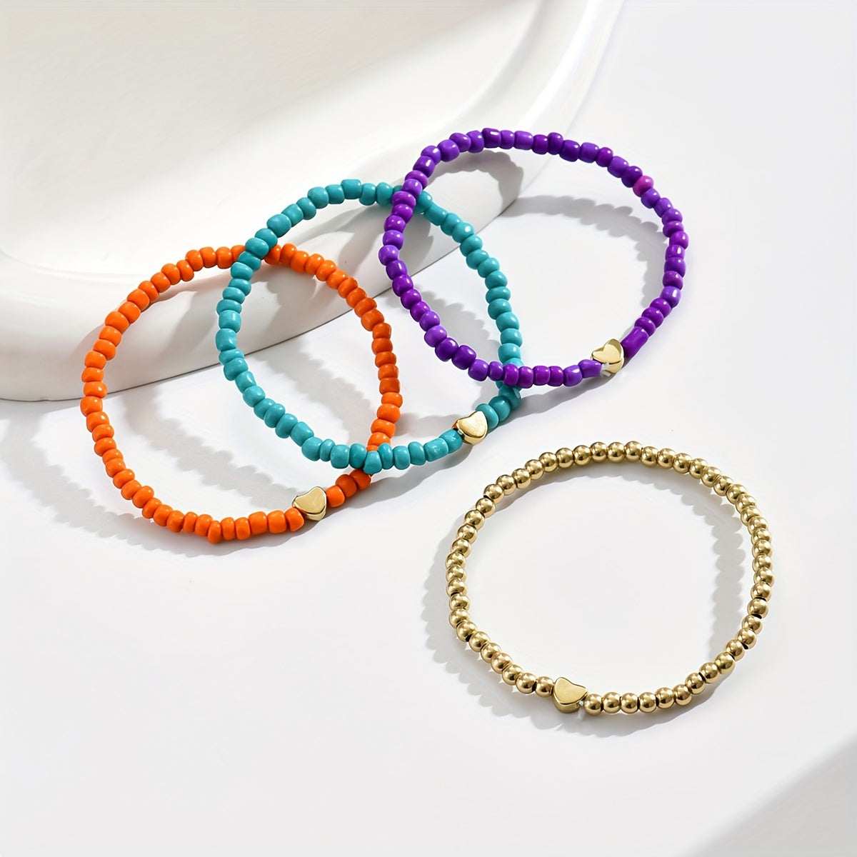 4pcs Mini Love Heart Beaded Bracelet Set Stackable Hand Chain Jewelry Decoration