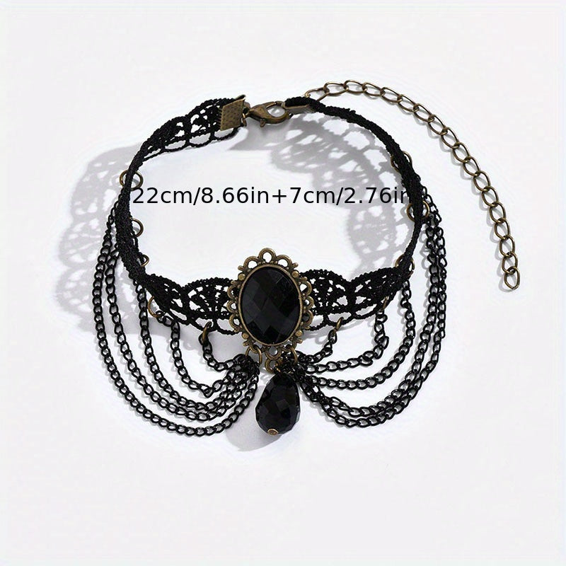 Elegant Multi-Layer Lace Anklet with Black Beads and Charms - Alloy, Perfect for Vacation & Casual Attire, Versatile Beach Foot Jewelry, Casual Wear Anklet|Sophisticated Style|Bead Embellishments