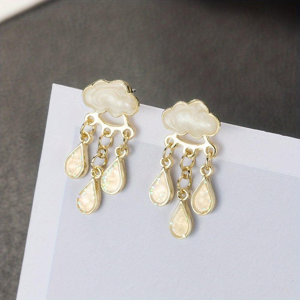Cute Rainy Cloud Earrings Drop Oil Ear Jewelry Tassel Earrings Creative Gift For Women Girls