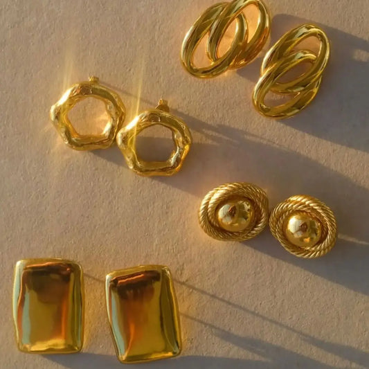 Uworld Fashion Trendy Stainless Steel Gold Color Textured Earrings Prevent Allergy 18K Gold PVD Plated Versatile Daily Jewelry