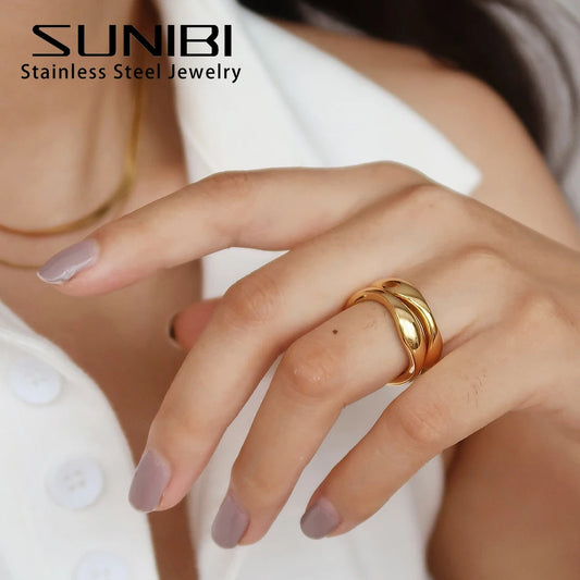 Anel de aço inoxidável para mulheres, anéis de onda irregulares, modernos, geométricos simples, feitos à mão, joias para casais, atacado, dropshipping