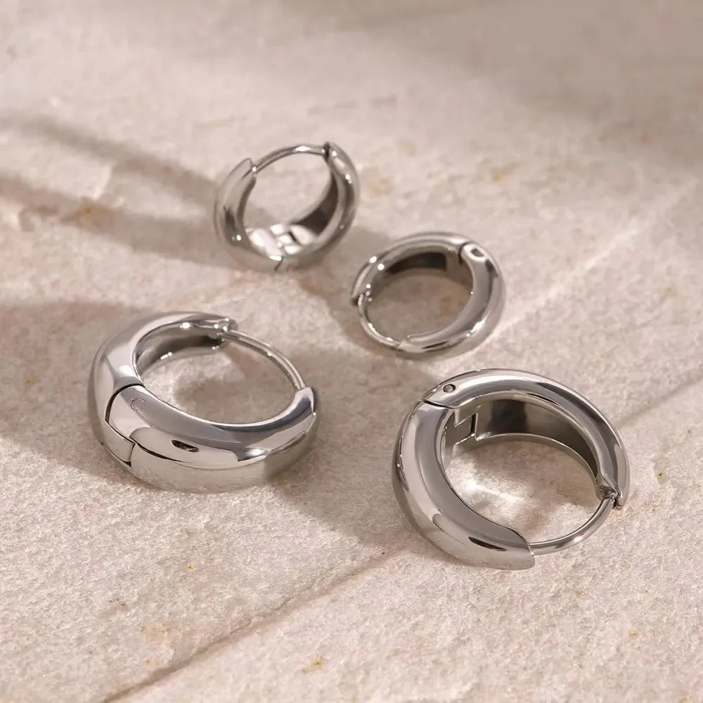 Stainless Steel 1 Pair Minimalist Huggie Hoop Earrings For Women Gold Color Tiny Round Circle 6/10/12mm Punk Unisex Rock Earring