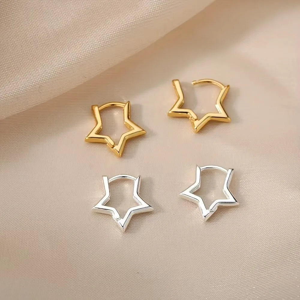 Geometric Star Earrings For Women Stainless Steel Star Hoop Earring Girl Jewelry Gift Charm Hypoallergenic Accessories Brincos
