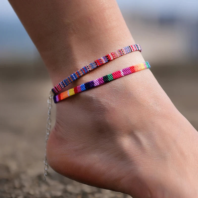2Pcs/Lot Bohemian Anklets for Men and Women Handmade Rope Friendship Beach Barefoot Bracelet on the Leg Chain Boho Foot Jewelry