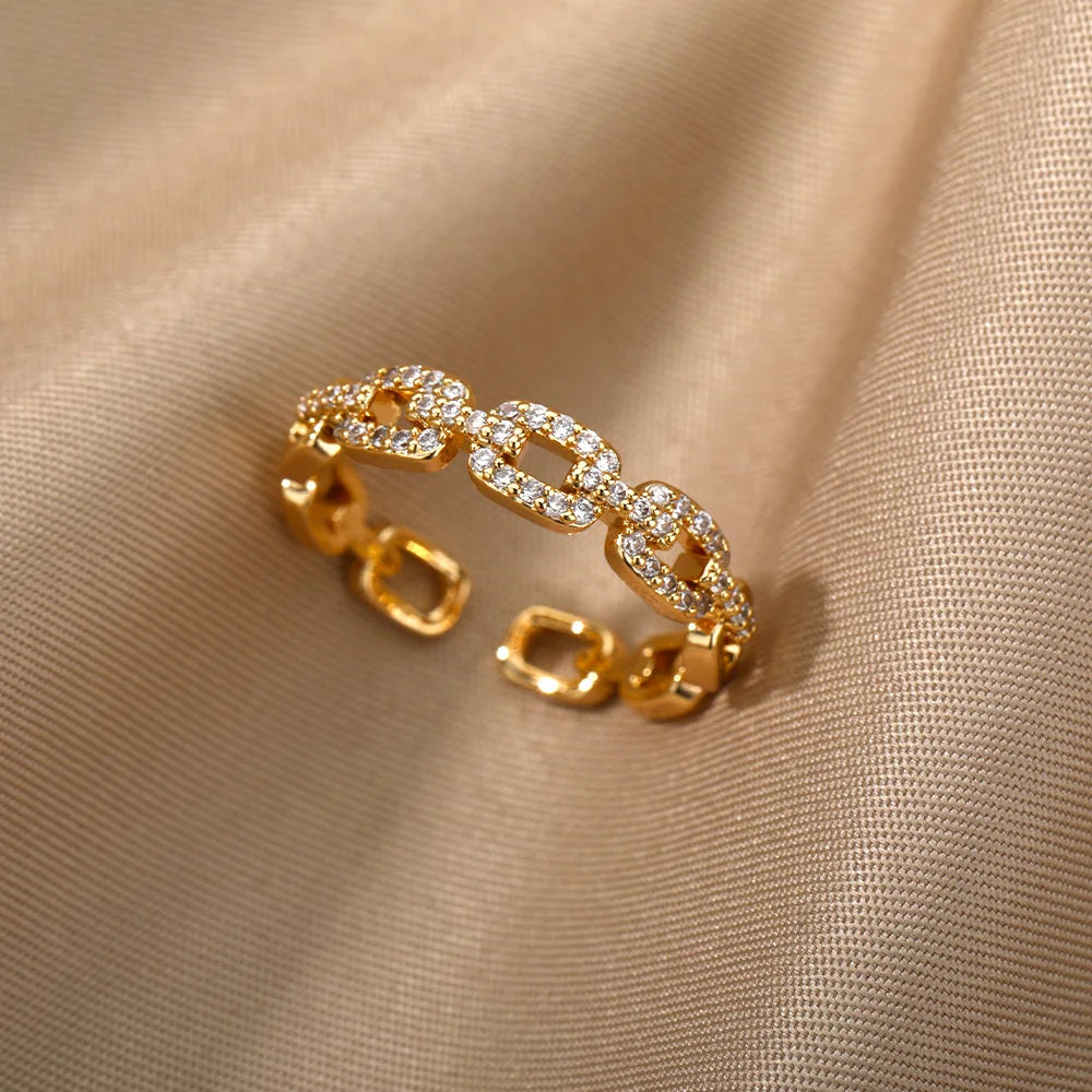 Classic Zircon Twist Chain Rings For Women Stainless Steel Elegant Couple Ring Wedding Jewelry Gift Bijoux Femme Free Shipping