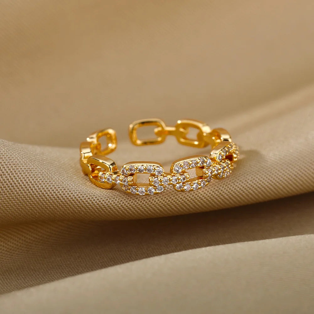 Classic Zircon Twist Chain Rings For Women Stainless Steel Elegant Couple Ring Wedding Jewelry Gift Bijoux Femme Free Shipping