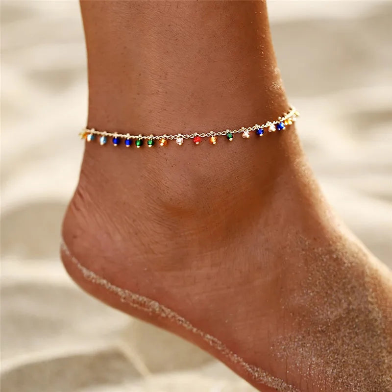 Fashion Colorful Turkish Eyes Anklets for Women Charm Gold Color Beads Pendant barefoot sandals Anklet Foot Jewelry Accessories