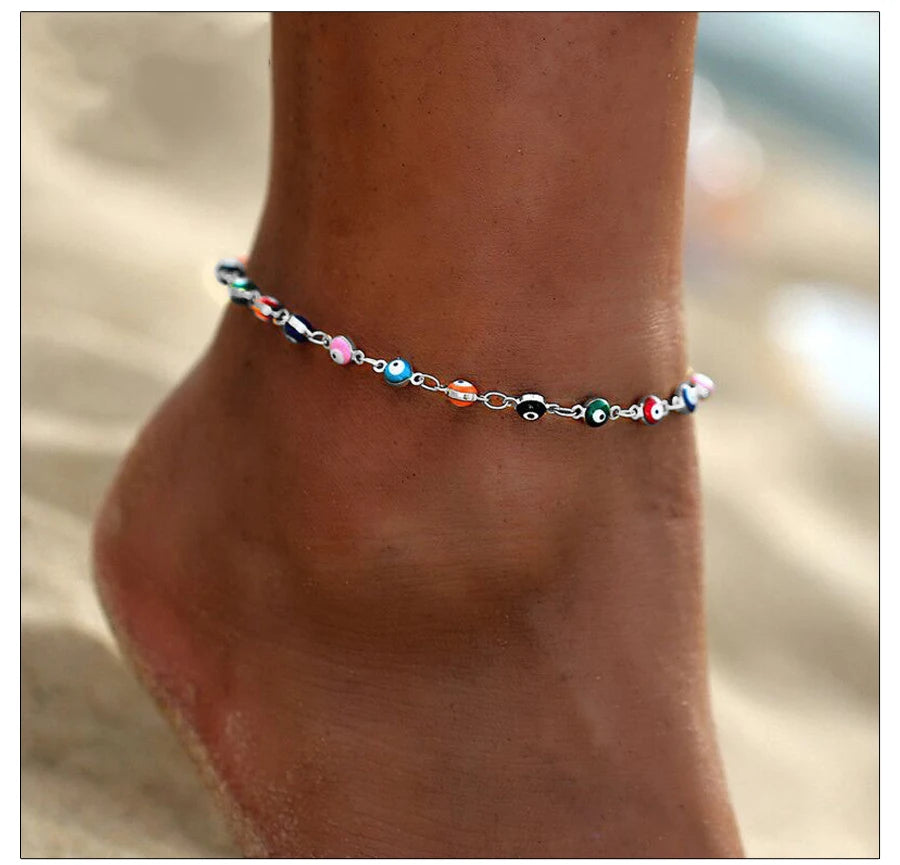 Fashion Colorful Turkish Eyes Anklets for Women Charm Gold Color Beads Pendant barefoot sandals Anklet Foot Jewelry Accessories