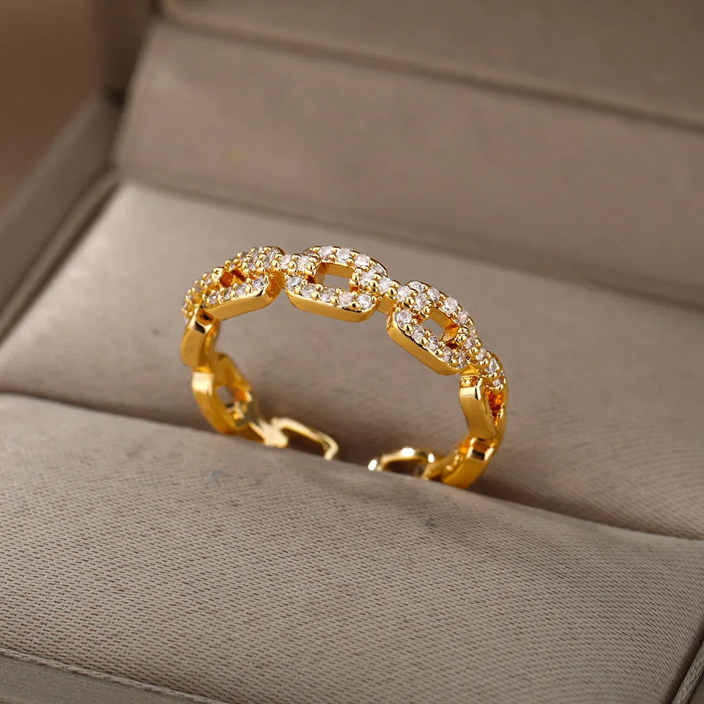 Classic Zircon Twist Chain Rings For Women Stainless Steel Elegant Couple Ring Wedding Jewelry Gift Bijoux Femme Free Shipping
