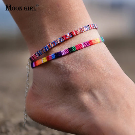 Lote de 2 tobilleras bohemias para hombre y mujer, hechas a mano, de cuerda, estilo bohemio, para playa, descalzas