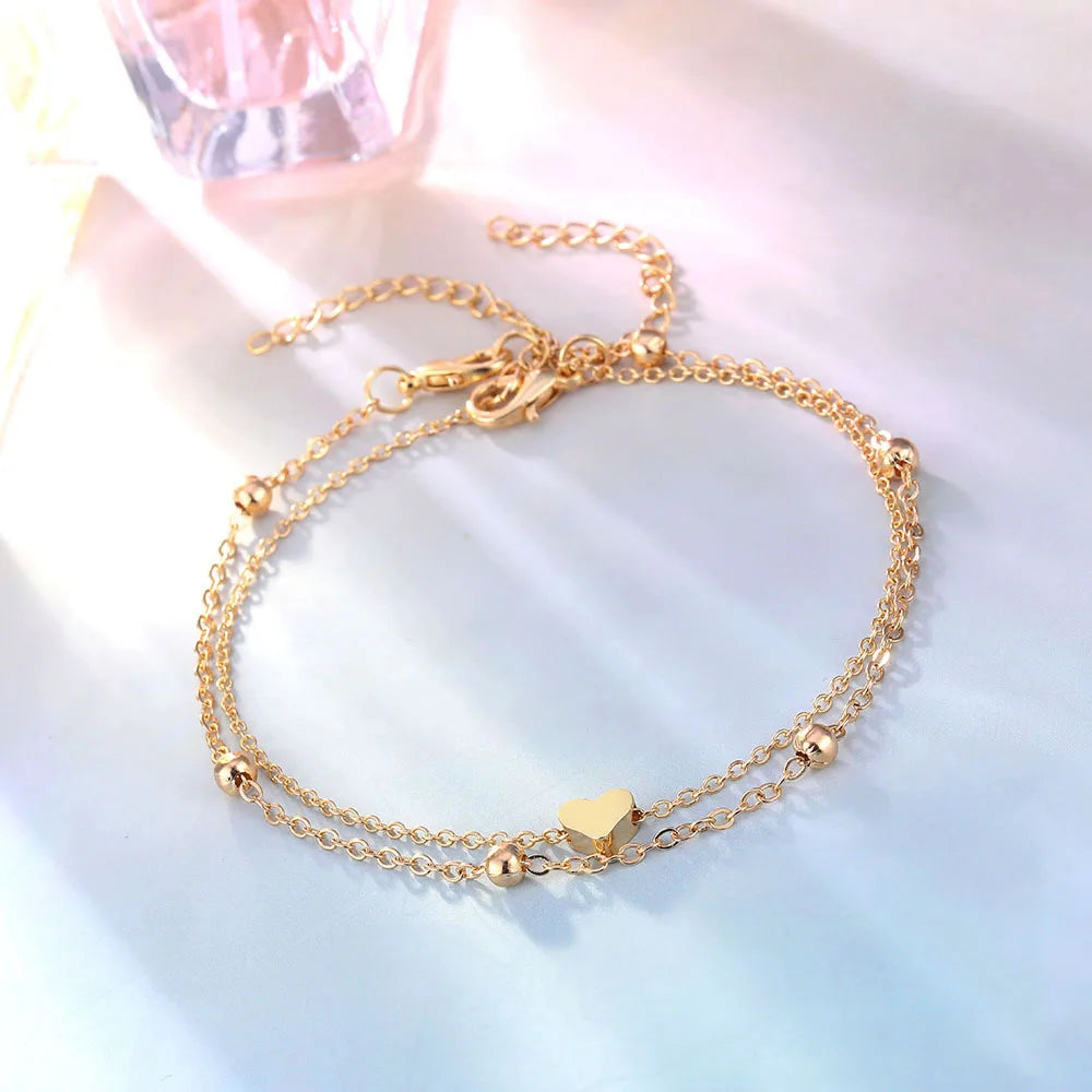 IPARAM Women's Anklet Bohemian Layered Heart Anklet 2021 Summer Beach Anklets On Foot Ankle Bracelets For Women Leg Chain
