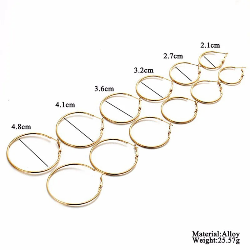 6 Pairs/set korean Hoop Earrings Set Oversized Big Circle Earring Fashion Jewelry for Women Girls Steampunk Ear Clip Brincos
