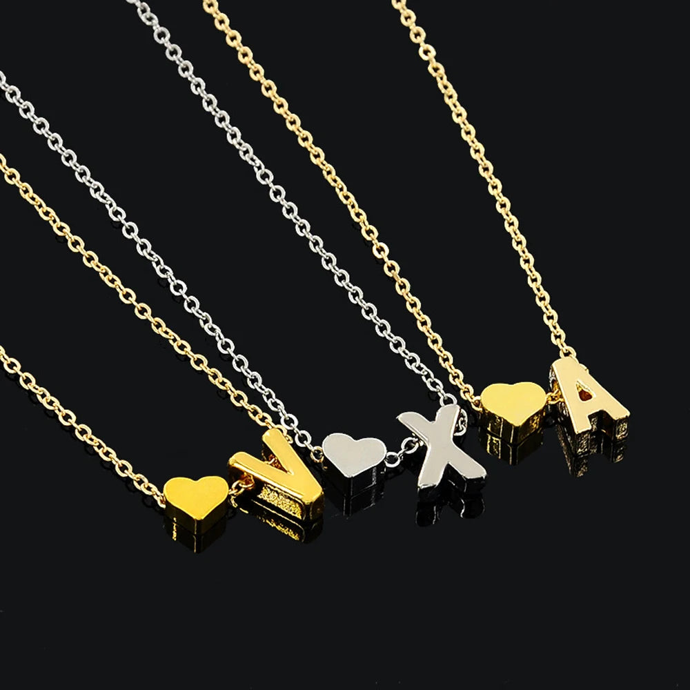 SUMENG Fashion Tiny Heart Dainty Initial Necklace Gold Silver Color Letter Name Choker For Women Pendant Jewelry Gift