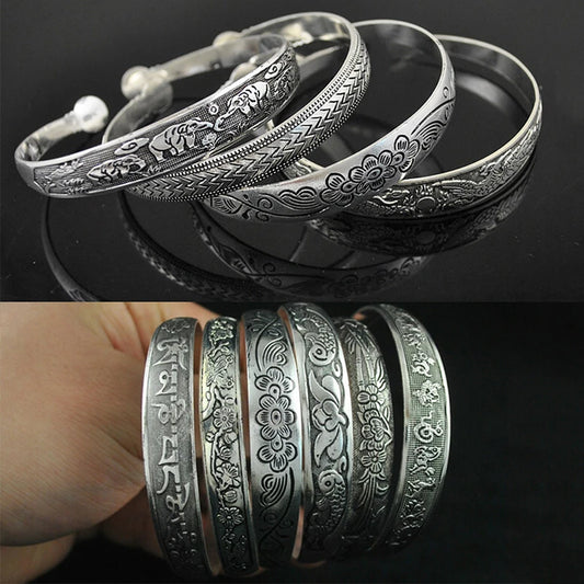 9styles Vintage Silver Bangles Bracelet Antique Tibetan Silver Bracelets For Women Tibetan Silver Jewelry
