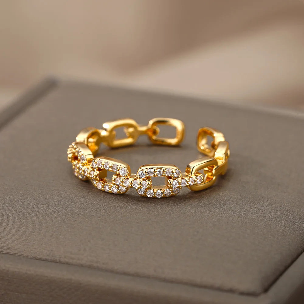 Classic Zircon Twist Chain Rings For Women Stainless Steel Elegant Couple Ring Wedding Jewelry Gift Bijoux Femme Free Shipping