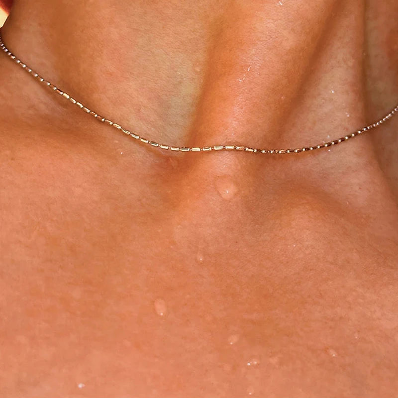 925 Sterling Silver Necklace With Simple Geometric Bead Choker Shiny And Delicate Collarbone Chain For Women's Fashion Jewellery