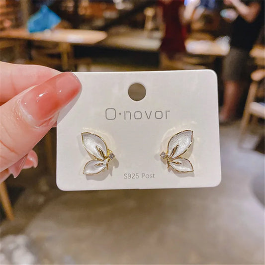 New Fashion Enamel Butterfly Stud Earrings Women Personality Beautiful Golden Rimmed Crystal Butterflies Earrings Jewelry Gift