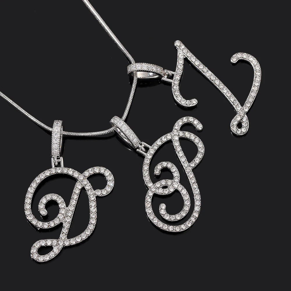 Flatfoosie New A-Z Cursive Initial Letter Name Pendant Necklace For Women Simple Rope Chain Letter Necklace Fashion Jewelry Gift