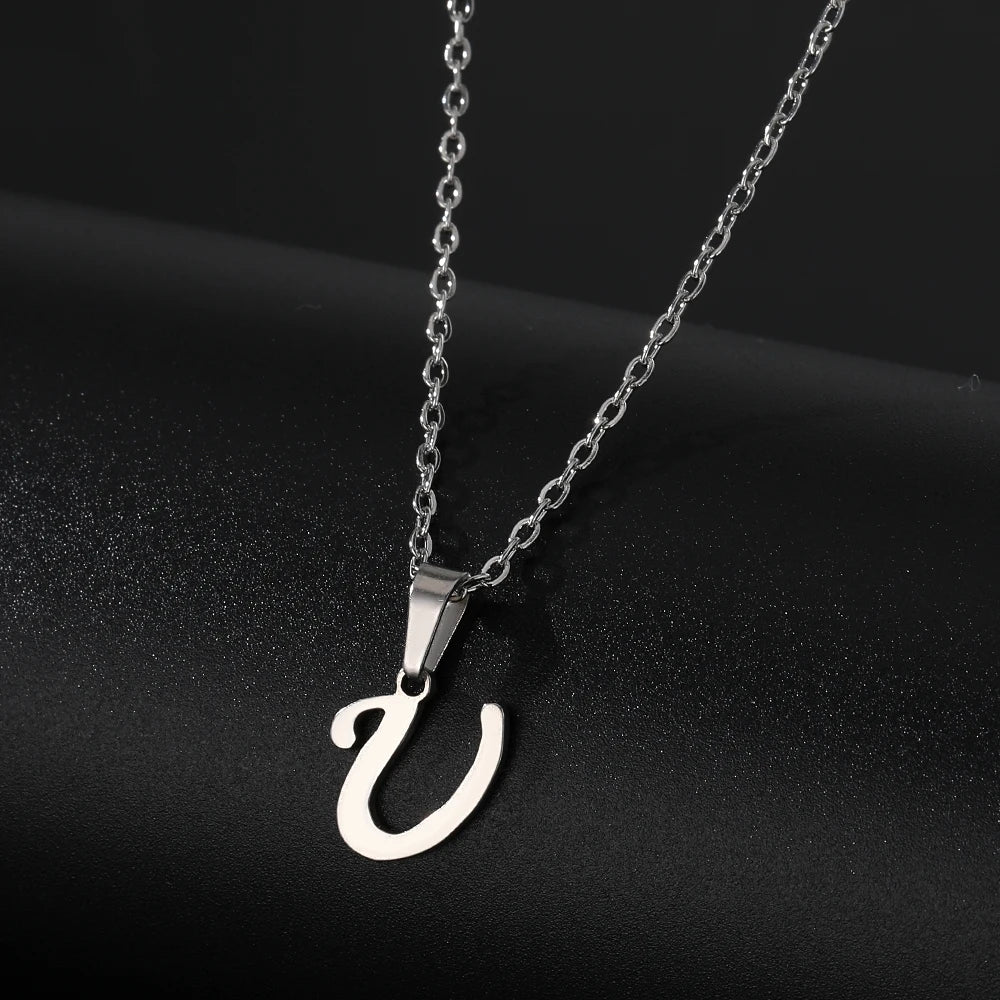 Stainless Steel English Alphabet 26 A-Z Letter Necklace Pendant Women Men Capital Initial Name Necklace Birthday Gift