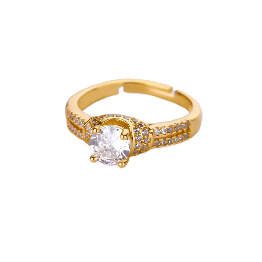 Zircon Round Rings For Women Gold Color Geometric Round Adjustable Ring Wedding Anniversary Waterproof Jewelry Gift
