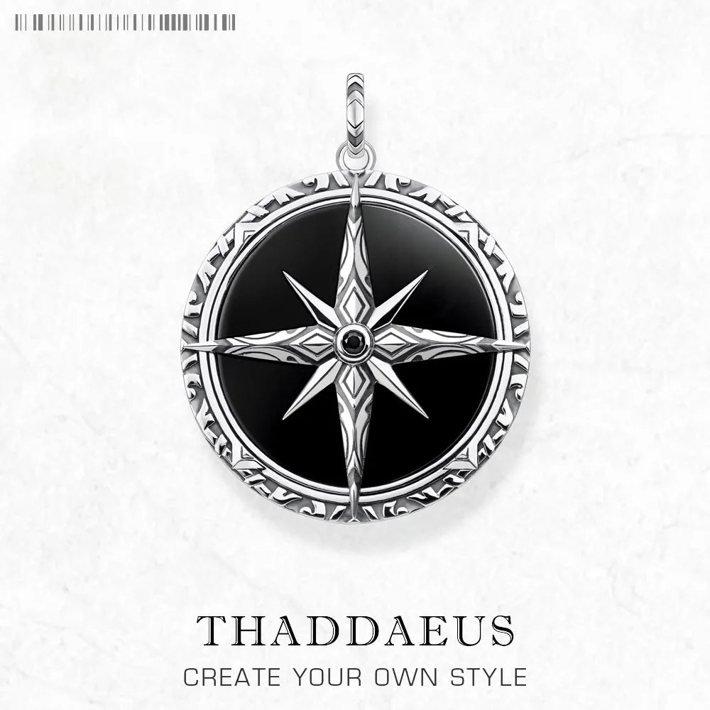 Pendant Black Compass New Jewelry 925 Sterling Silver Accessories Vintage Gift For Men Women