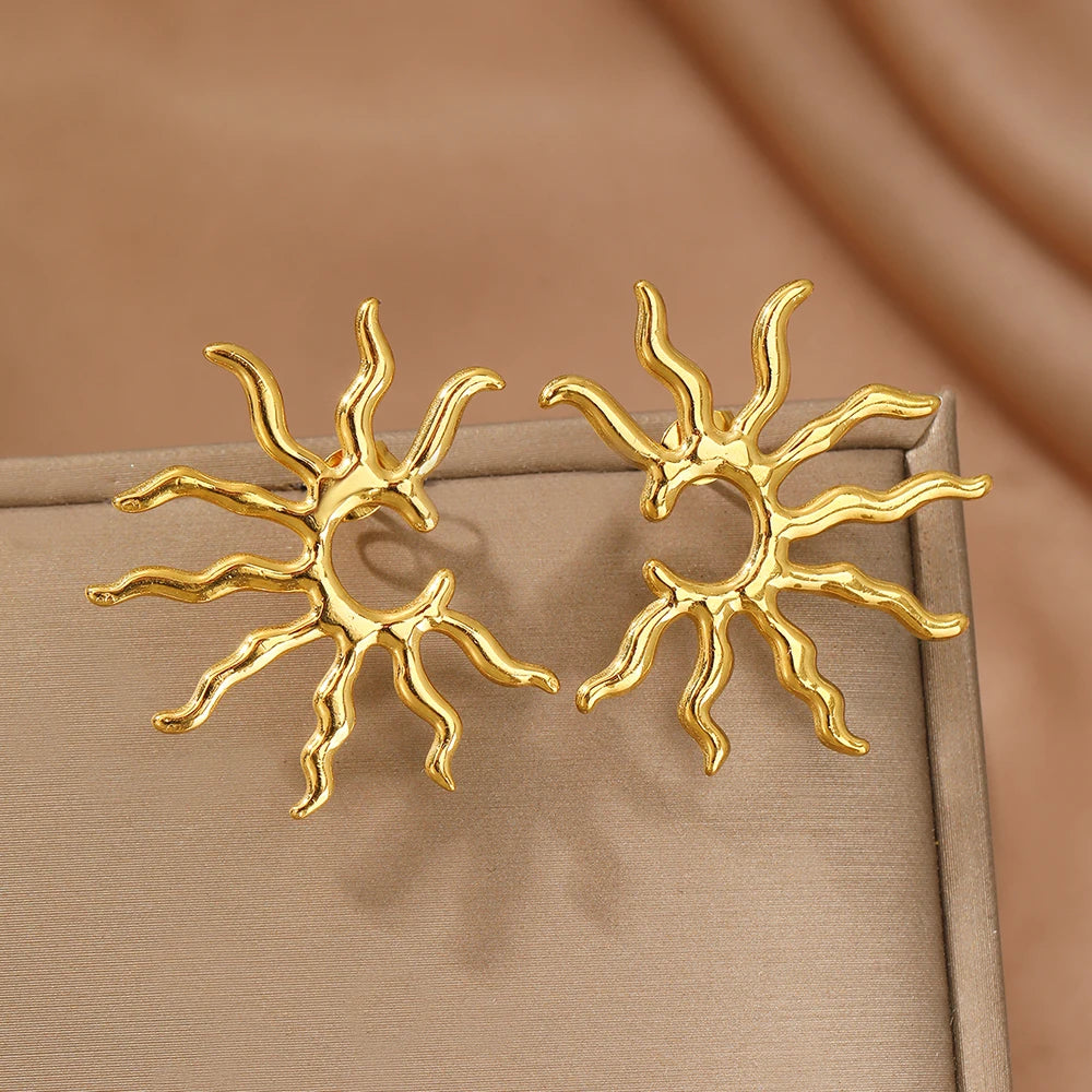 Stainless Steel Earrings Beautifully Unique and Individual Designs Blazing Sun Sculpted Earrings For Women Jewelry Daily Wear