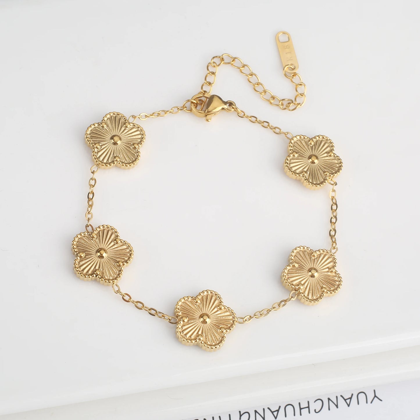INS Hot Sale Stainless Steel Five Laef Flower Clover Bracelet Jewelry Set Necklace Earrings For Woman Daily Wear Brand Jewelry