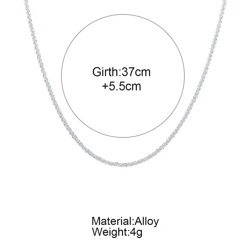 Authentic S925 Sterling Silver Necklace 2mm Sparkling Collarbone, Sweater Chain, High Charm Jewelry Gift Women