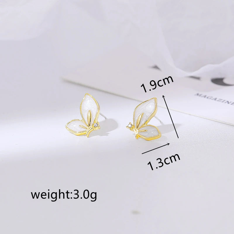 New Fashion Enamel Butterfly Stud Earrings Women Personality Beautiful Golden Rimmed Crystal Butterflies Earrings Jewelry Gift