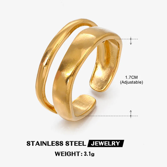 Stainless Steel Irregular Geometric Open Rings for Women Gold Color Texture Couple Wedding Ring Trendy Elegant Aesthetic Jewelry