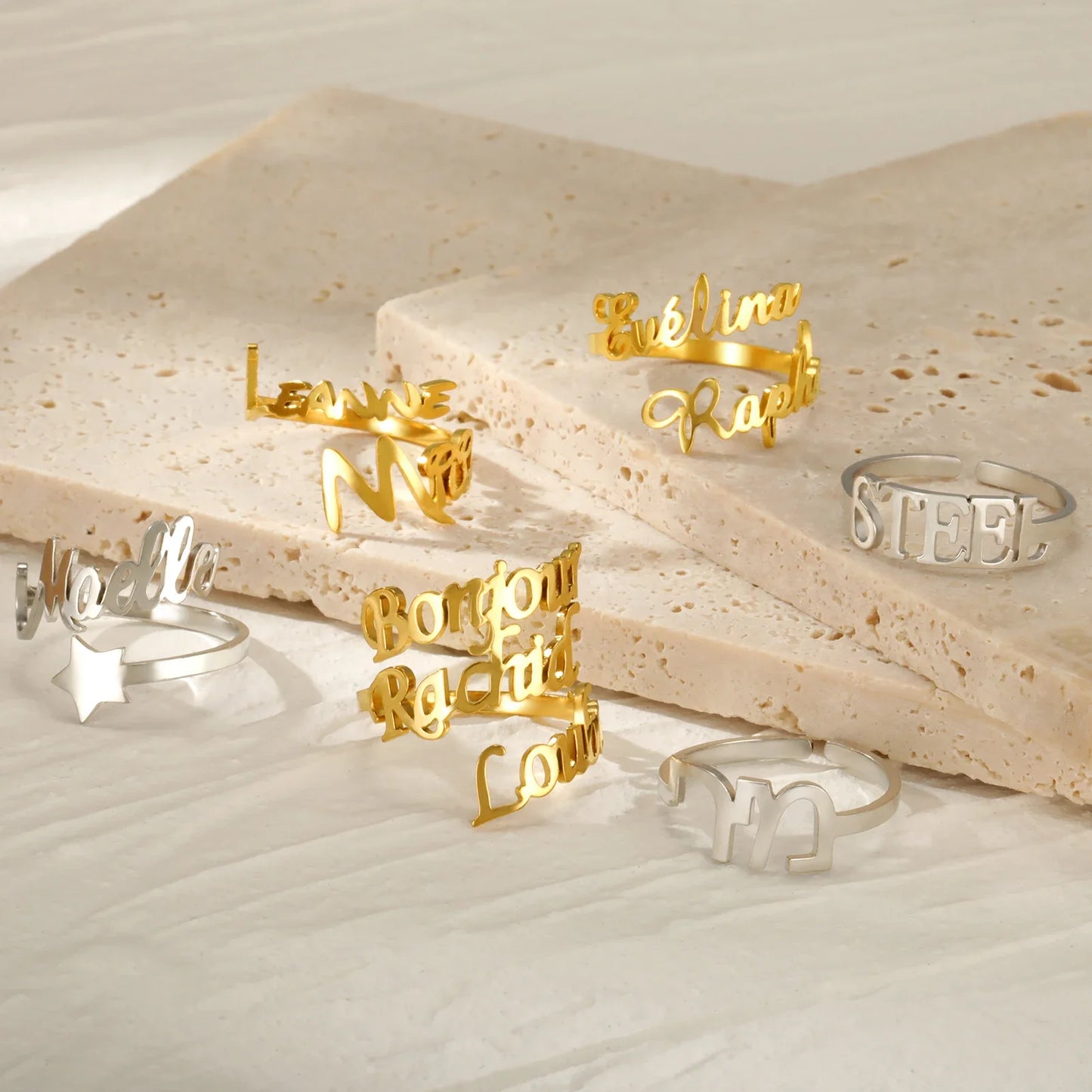 Custom Double First Name Finger Ring For Women Men Personalized Rings Couple Family Gift Gold Color Stainless Steel Jewelry