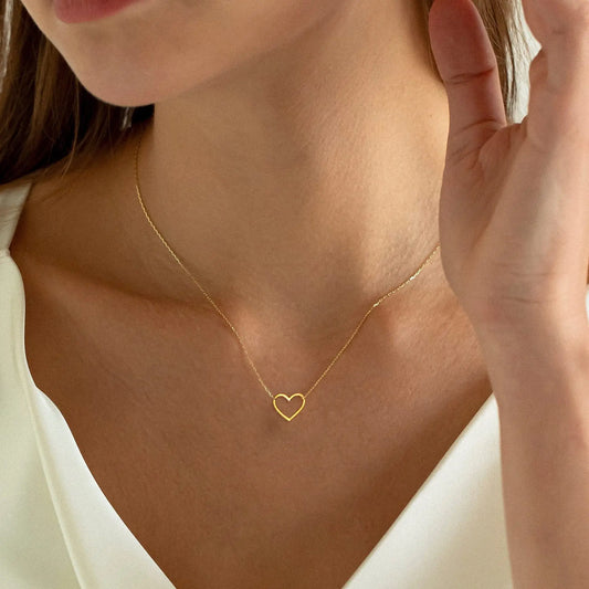 LATS Hollow Love Heart Pendant Necklaces for Women Men Couple 18K Gold Plated Stainless Steel Clavicle Chain Minimalist Jewelry