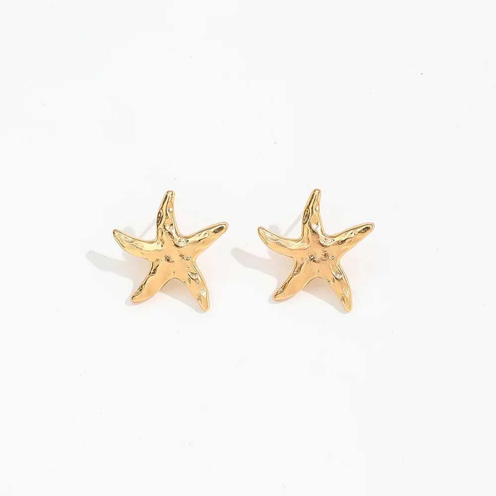 LATS Punk Metal Starfish Stud Earrings for Women Fashion Gold Color Star Geometric Temperament Earrings Summer Jewelry Gift