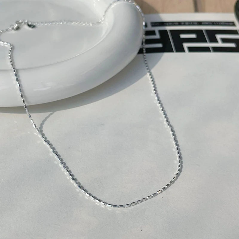 925 Sterling Silver Necklace With Simple Geometric Bead Choker Shiny And Delicate Collarbone Chain For Women's Fashion Jewellery