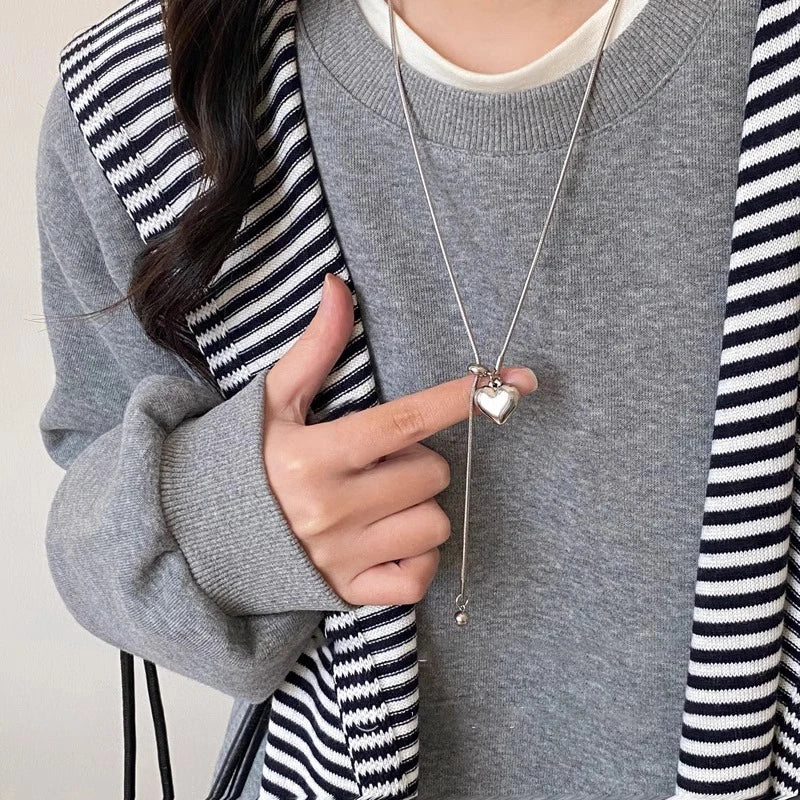 LATS Stainless Steel Long with Baroque Pearls Necklace for Women Adjustable Chain Sweater Accessories Fashion Jewelry