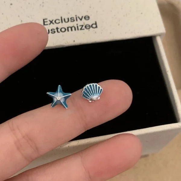 Fashion Asymmetric Ocean Style Earrings Stud For Women Starfish Shell Earring Ear Ring Imitation Pearl Zircon Jewelry Gift