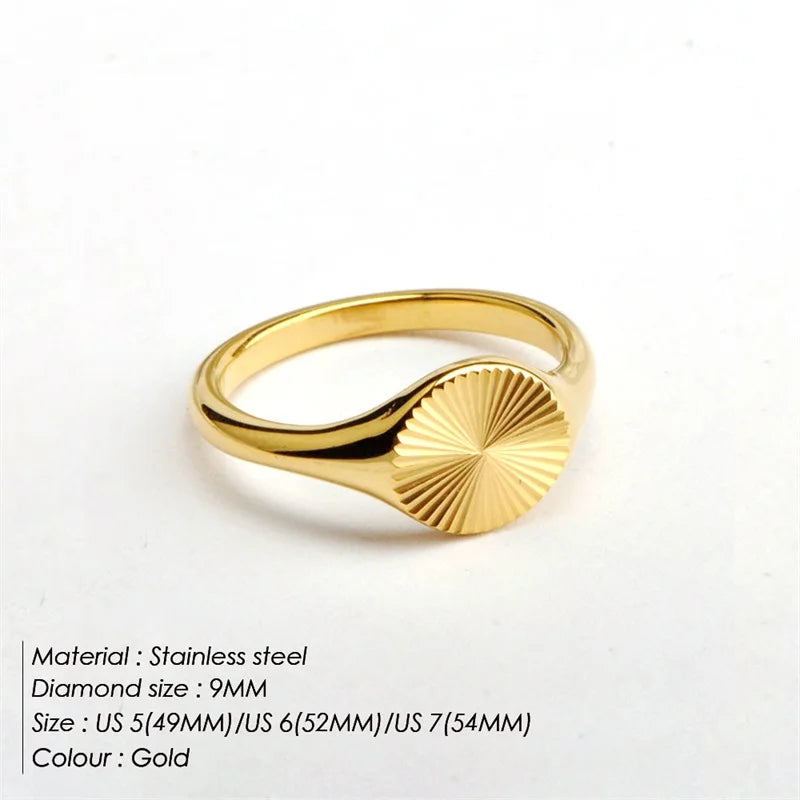 High Quality Wave Rings For Women Minimalist Dainty Rays Texture Circle Ring Stainless Steel Signet Chunky Dome Ring
