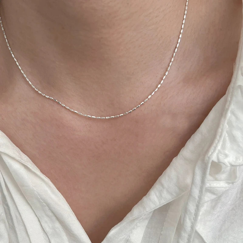 925 Sterling Silver Necklace With Simple Geometric Bead Choker Shiny And Delicate Collarbone Chain For Women's Fashion Jewellery