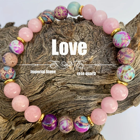 Attract Love Bracelet Women's Colorful Imperial Jasper and Rose Quartz Beaded Bracelet