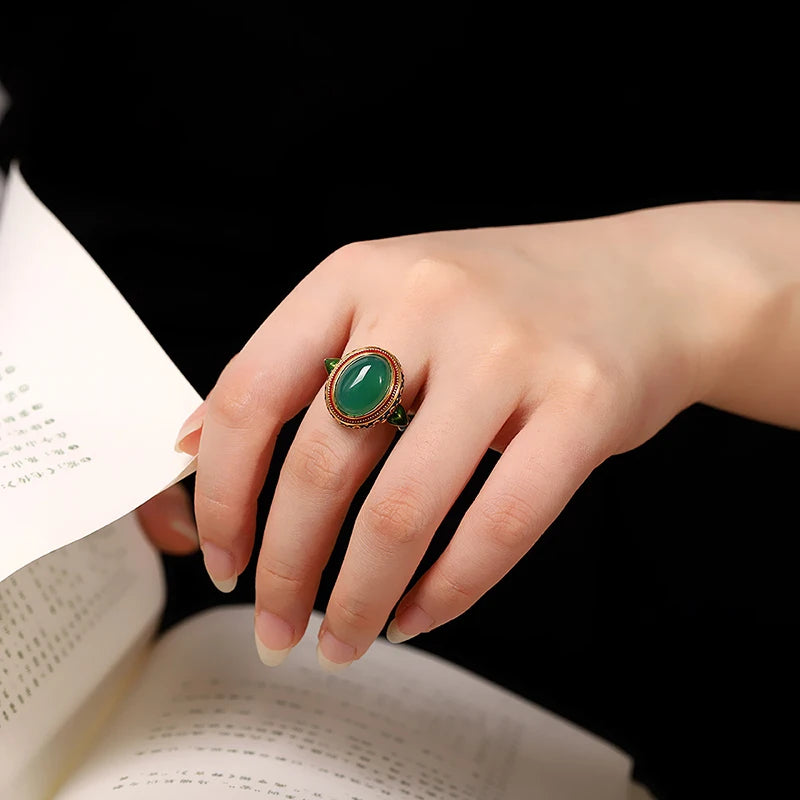 Original ancient gold craftsmanship natural carnelian rings for women flower enamel national style light luxury Wedding jewelry