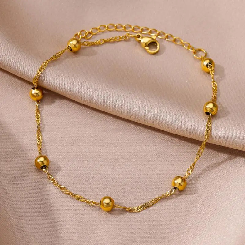 Anklets for Women Stainless Steel Stone Beaded Chain Anklet Summer Beach Accessories Boho Leg Bracelets Jewelry Tobilleras Mujer
