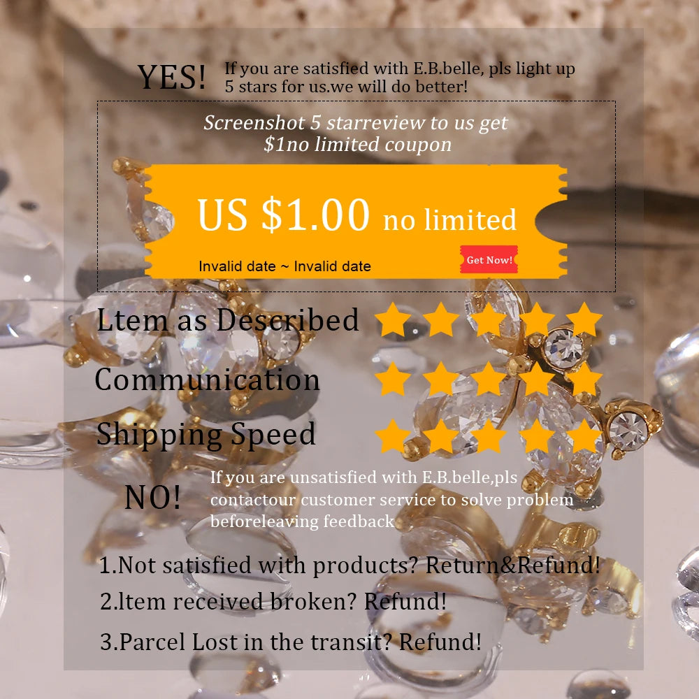 E.B.belle High Quality Geometric Clear Zircon Ring Classic Style18k Gold Plated Popular Jewelry Charm Hypoallergenic