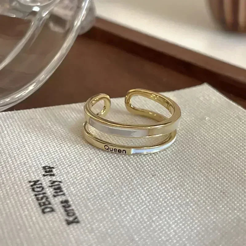 Shell Opal Stone Cuff Rings For Women Girl 2024 New Trend Fashion Personalized Vintage Jewelry Ladies Gifts Party anillos mujer